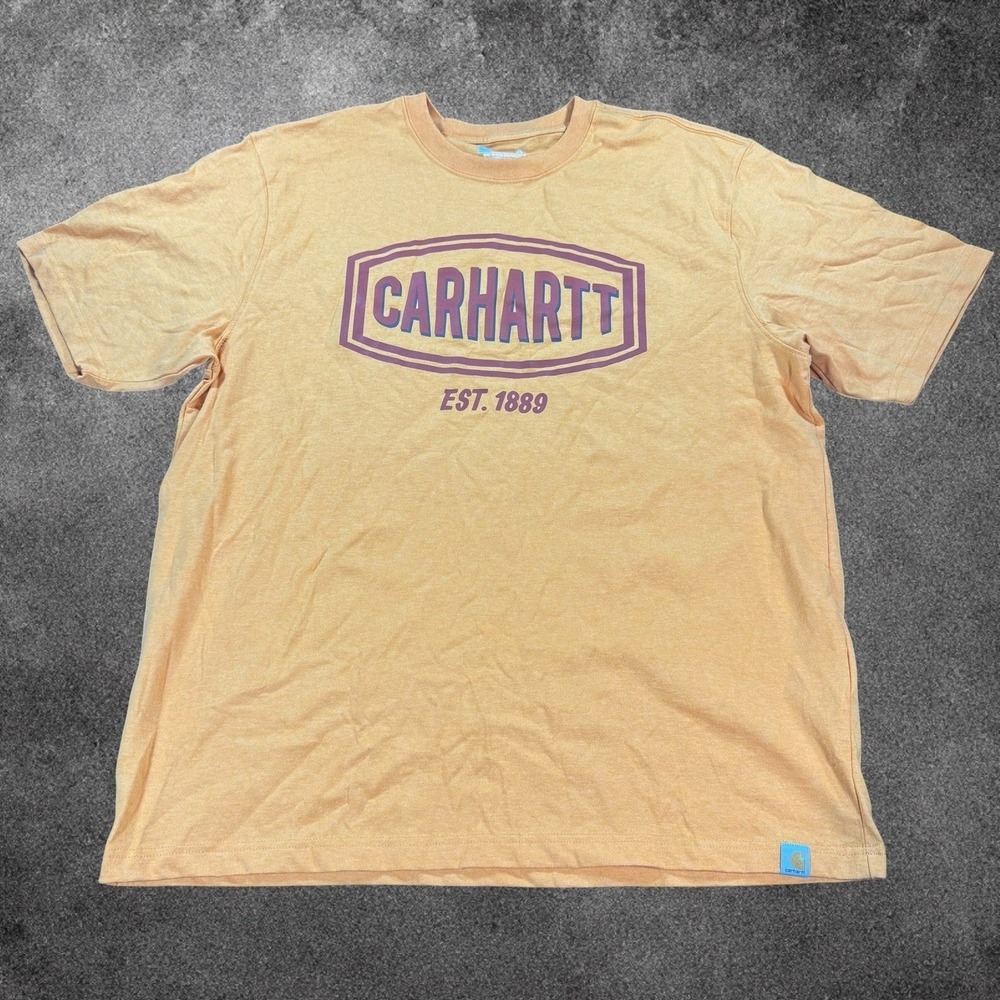 Carhartt Shirt Mens Large Loose Fit Orange Short Sleeve Graphic Spellout